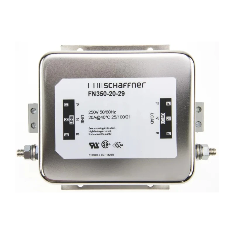 Schaffner Single Phase 20A 250V AC 400Hz Chassis Mount EMC Filter Terminal Block FN350