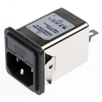 Schaffner 250V AC 6A Snap-in IEC Filter Male 2 Fuse Faston FN9260S-6-06-10
