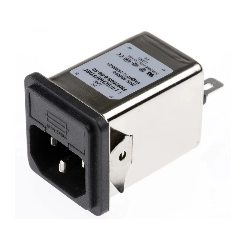 Schaffner 250V AC 6A Snap-in IEC Filter Male 2 Fuse Faston FN9260S-6-06-10