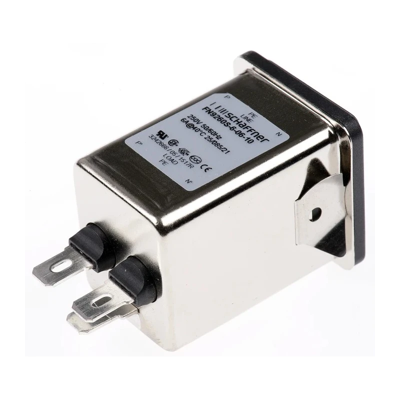 Schaffner 250V AC 6A Snap-in IEC Filter Male 2 Fuse Faston FN9260S-6-06-10