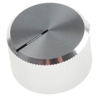 RS PRO 20 mm Knob Diameter Silver Aluminium Potentiometer Knob Push-On Type for 6.4 mm Circular Shaft 465-9842