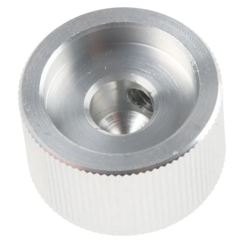 RS PRO 20 mm Knob Diameter Silver Aluminium Potentiometer Knob Push-On Type for 6.4 mm Circular Shaft 465-9842