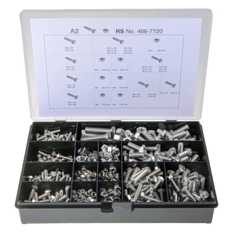 RS PRO Stainless Steel 624 Piece Hex Drive Screw Bolt Nut Kit Set Screw M6 M8 M10 M12 DIN 933 DIN 934 20-50mm 466-7720