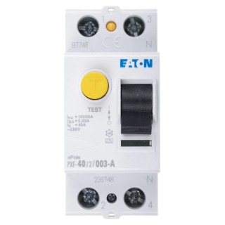 Eaton PXF-A Series Residual Current Circuit Breaker 40A, 1-Pole, 30 mA Trip Sensitivity, Type A, 500A 236748 PXF-40/2/003-A