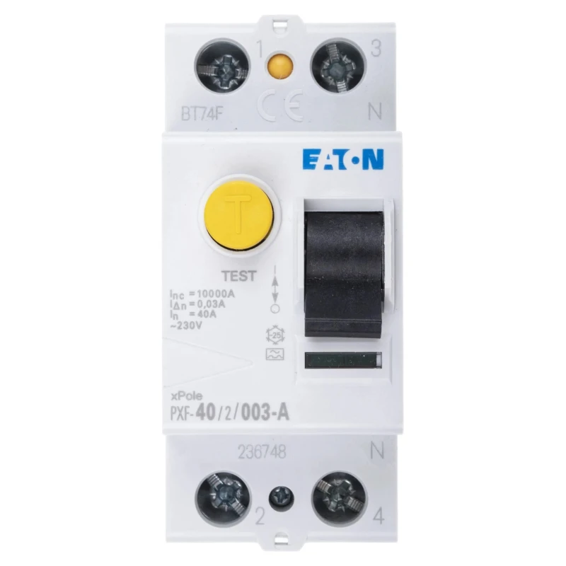 Eaton PXF-A Series Residual Current Circuit Breaker 40A, 1-Pole, 30 mA Trip Sensitivity, Type A, 500A 236748 PXF-40/2/003-A