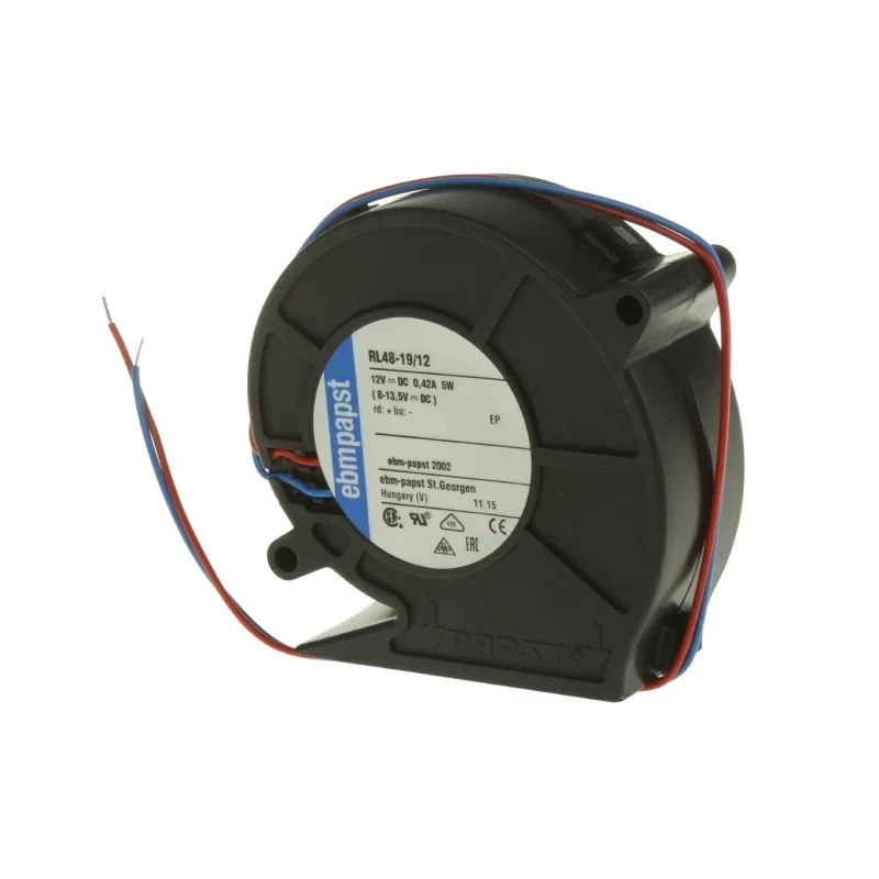 ebm-papst Centrifugal Fan RL48-19/12, 12V DC, 28 m³/h Air Flow, 4400 RPM, 75.5 mm x 75.2 mm x 27 mm RL48-19/12