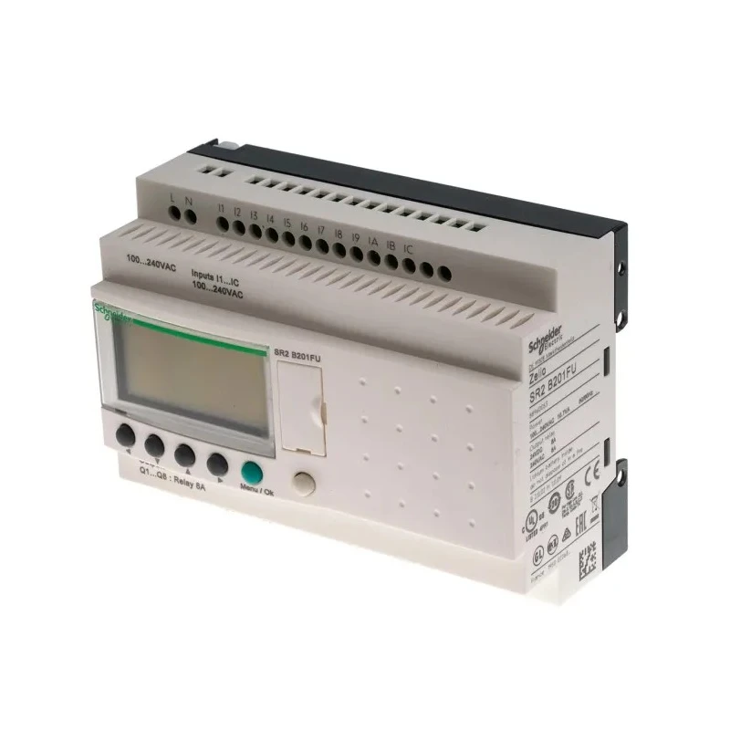 Schneider Electric Zelio Logic Series PLC CPU, 12 Digital Inputs, 8 Relay Outputs, Battery Backup, Display, DIN SR2PACK2FU