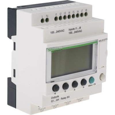 Schneider Electric Zelio Logic Series Logic Module, 8 Inputs, 4 Relay Outputs, Discrete Input, DIN Rail Mount SR2B121FU