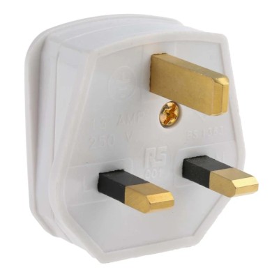 RS PRO 3A 250V UK Mains Plug White Cable Thermoplastic Urea Formaldehyde Clamp 490-009