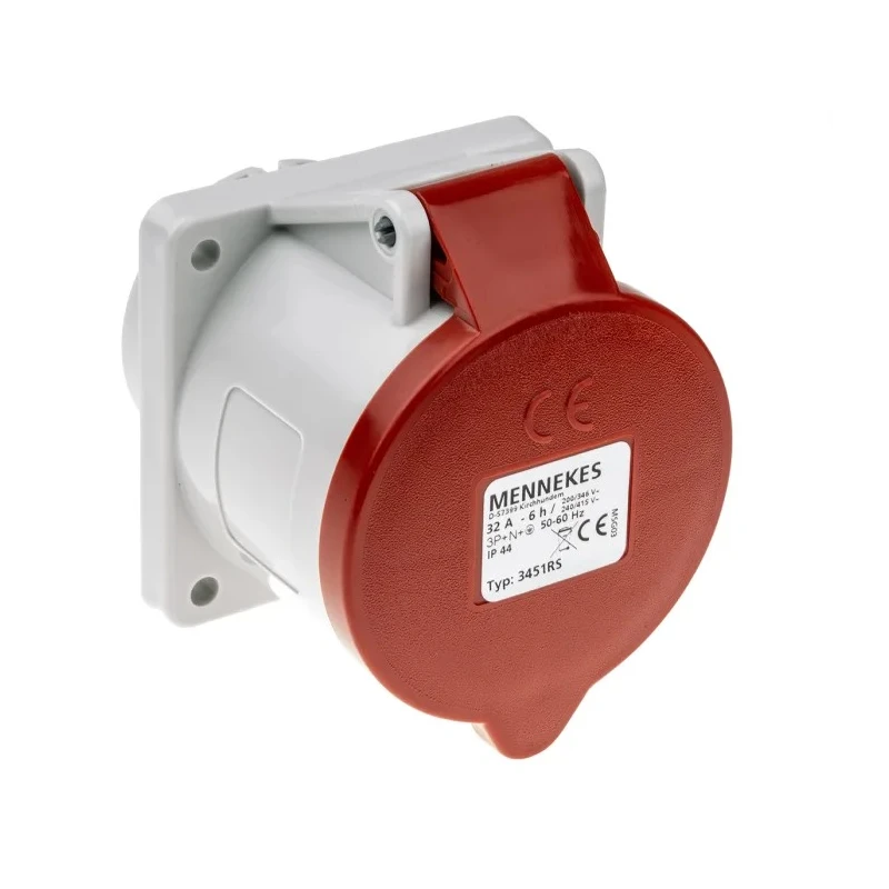 MENNEKES Rated At 32A 400V IP44 Red Panel Mount Industrial Power Connector 3 Poles 7313 IP44