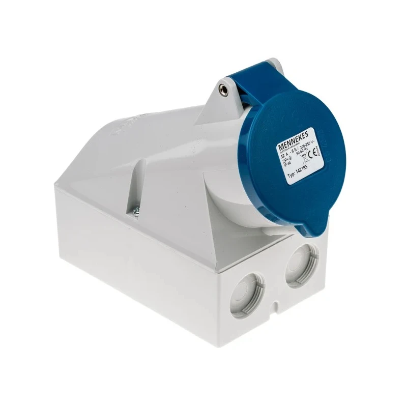 MENNEKES Industrial Power Socket 32A 230V IP44 Blue Wall Mount Screw Terminal 3 Pole IP44 