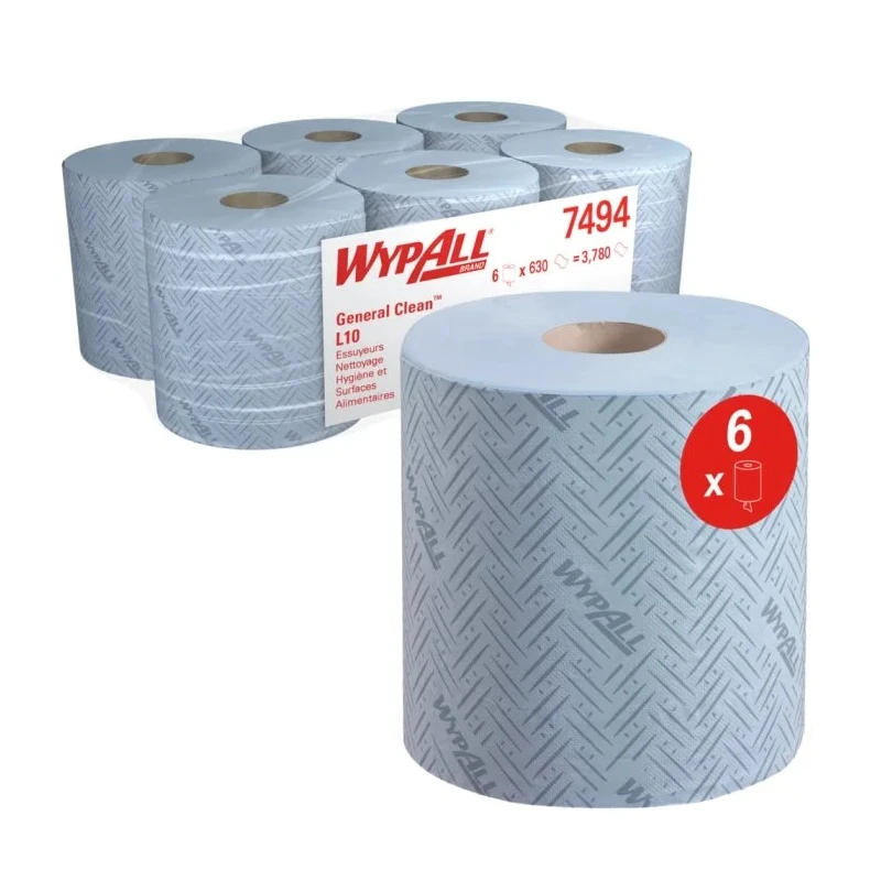 WYPALL L10 General Clean Blue Centrefeed Paper Towel Roll 185 x 380 mm 1 Ply 6 Rolls x 630 Sheets 7494