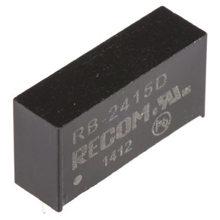 Recom DC/DC Converter 15V Output, 21.6 to 26.4V Input, 1W Power, 7-Pin Through Hole Mount RB-2415D