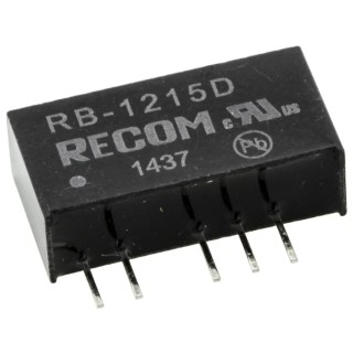 Recom 1W SIP Through Hole Dual Output DC/DC Converter 15V dc / -15V dc, 33 mA, 12V dc Input, 10.8V dc Input RB-1215D