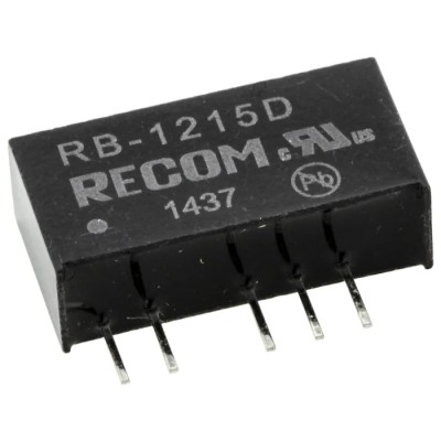 Recom 1W SIP Through Hole Dual Output DC/DC Converter 15V dc / -15V dc, 33 mA, 12V dc Input, 10.8V dc Input RB-1215D