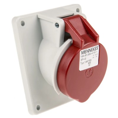MENNEKES Industrial Power Connector Panel Mount 16A 400V IP44 Red Polycarbonate 4 Pole 7313 IP44