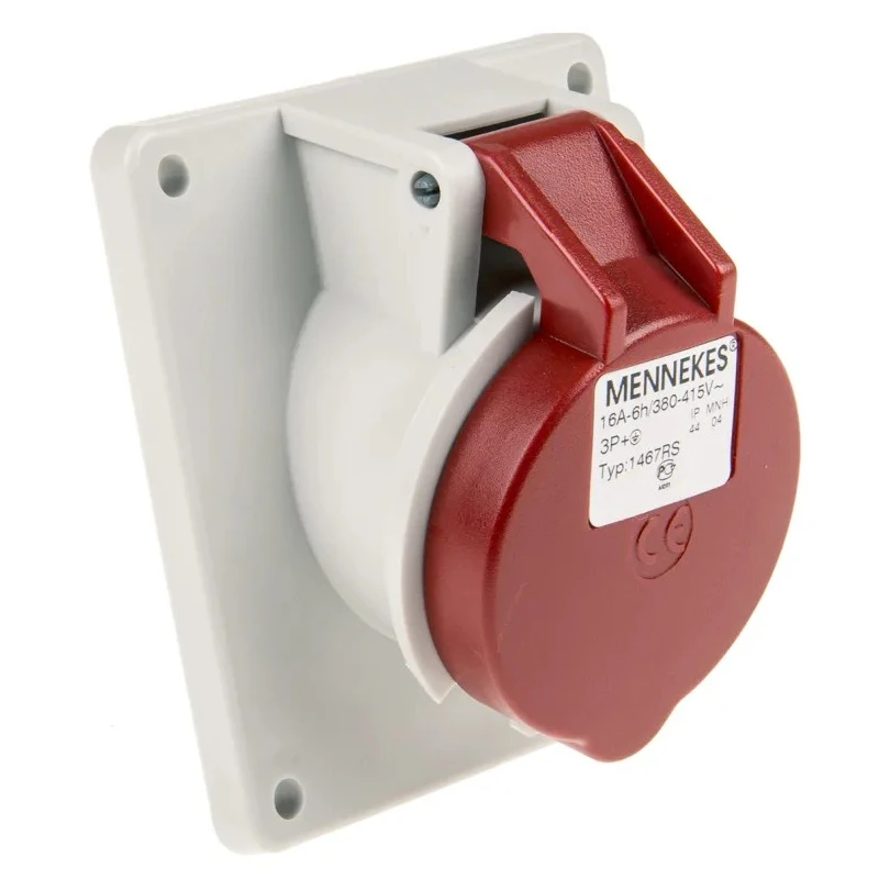 MENNEKES Industrial Power Connector Panel Mount 16A 400V IP44 Red Polycarbonate 4 Pole 7313 IP44