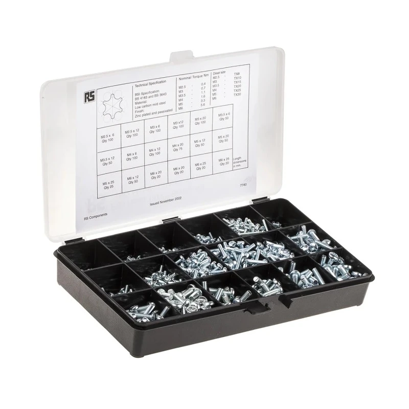 RS PRO Steel 1130 Piece Torx Drive Machine Screw Kit with Pan Head, Passivated Zinc Plated Finish 482-8048