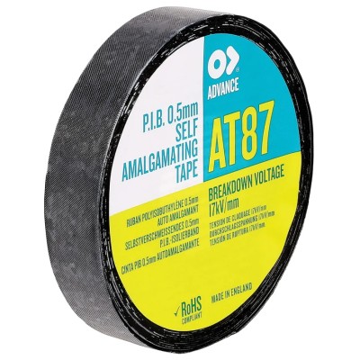 Advance Tapes Black Polyisobutylene Self-Amalgamating Tape 50mm x 10m, 0.5mm Thickness, Tensile Strength 20N/cm AT87