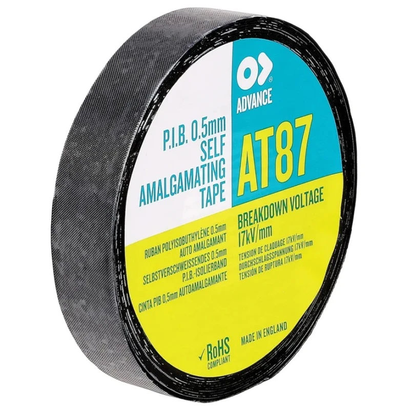 Advance Tapes Black Polyisobutylene Self-Amalgamating Tape 50mm x 10m, 0.5mm Thickness, Tensile Strength 20N/cm AT87