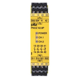 Pilz PNOZ X2.8P Safety Relay, 24V AC/DC, 240V AC/DC, 3 Safety Contacts, 1 Auxiliary Contact, Manual Reset, DIN Rail 777302