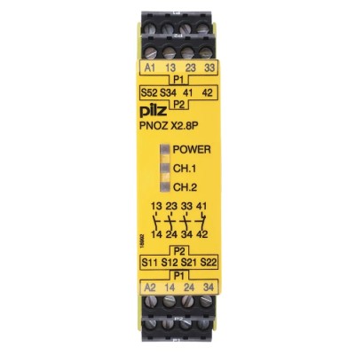Pilz PNOZ X2.8P Safety Relay, 24V AC/DC, 240V AC/DC, 3 Safety Contacts, 1 Auxiliary Contact, Manual Reset, DIN Rail 777302
