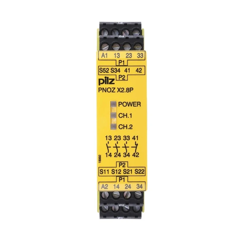 Pilz PNOZ X2.8P Safety Relay, 24V AC/DC, 240V AC/DC, 3 Safety Contacts, 1 Auxiliary Contact, Manual Reset, DIN Rail 777302