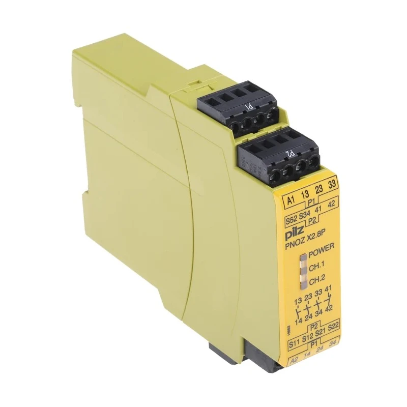 Pilz PNOZ X2.8P Safety Relay, 24V AC/DC, 240V AC/DC, 3 Safety Contacts, 1 Auxiliary Contact, Manual Reset, DIN Rail 777302