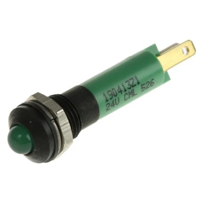 CML Innovative Technologies Green LED Panel Mount Indicator 8 mm, Solder Tab Termination, IP67, 24V 190413Z1