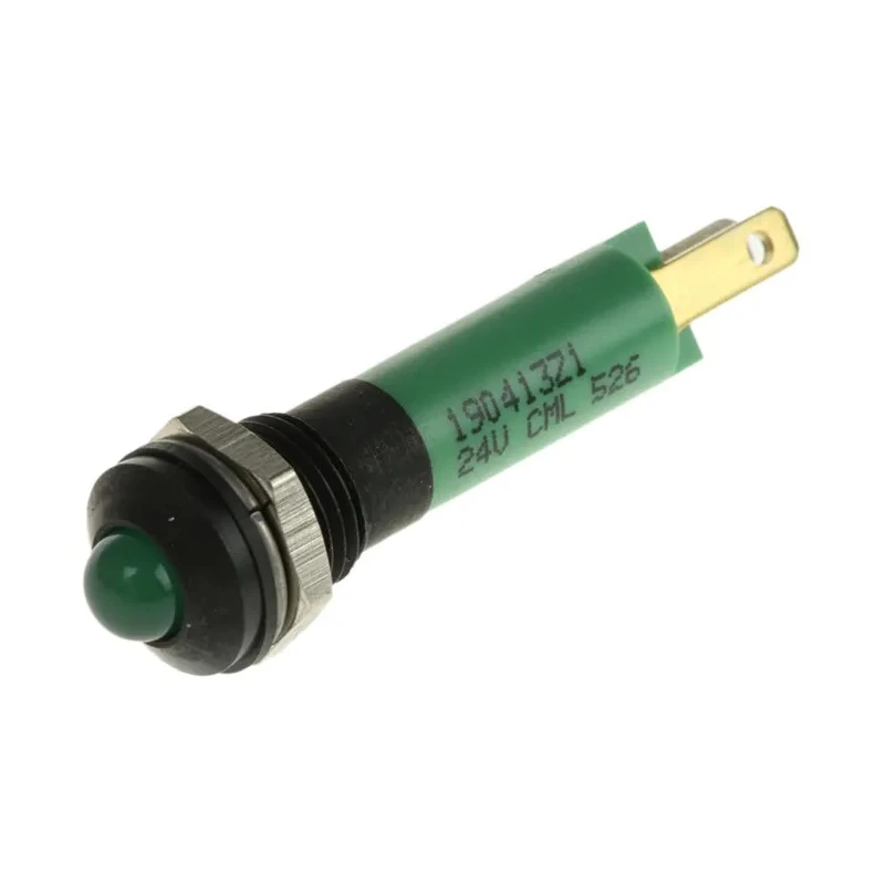 CML Innovative Technologies Green LED Panel Mount Indicator 8 mm, Solder Tab Termination, IP67, 24V 190413Z1