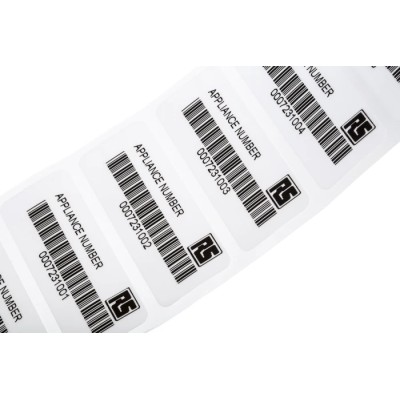 RS PRO White Black Print Label Roll 58 mm Width 58 mm, Laminated, Self-adhesive 497-498