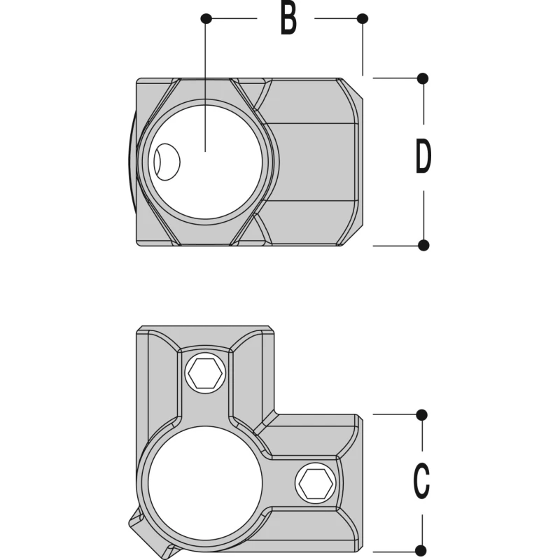 Kee Lite Aluminium 90° Connector, Connecting Component, Strut Profile Type 7, Round Tube Size 42.4 mm L21-7