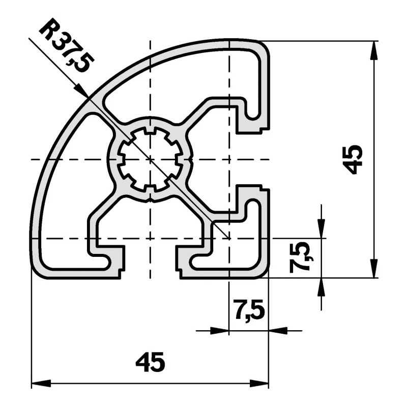 Bosch Rexroth Silver Aluminium Strut Profile 45 x 45 mm 10 mm Groove 1 m Length Series MGE 13.2 3842992897/1000