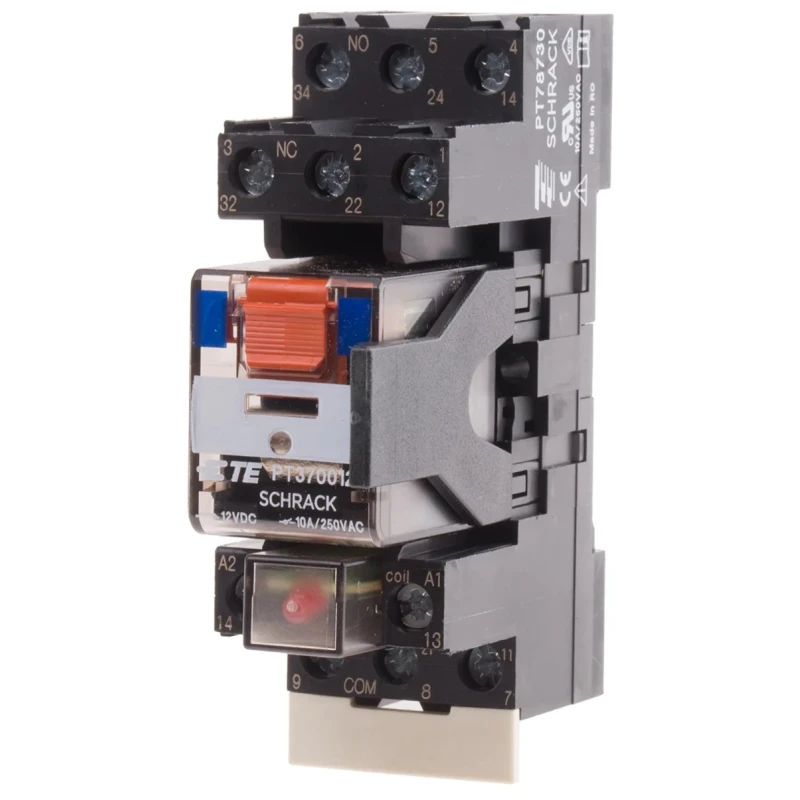 TE Connectivity DIN Rail Power Relay 12V dc Coil 10A Switching Current 3PDT PT3S7LB2 1-1415075-1