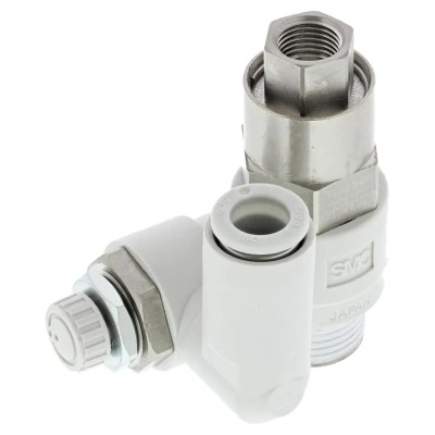 SMC ASP Series Flow Controller Flow Regulator, 3/8 in R Threaded Inlet 8mm Tube Outlet, Brass Electroless ASP530F-03-08S