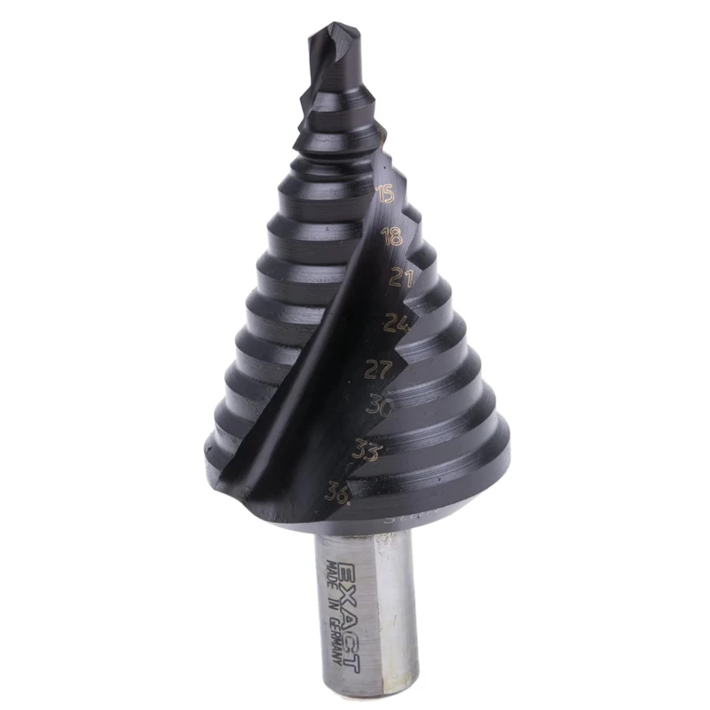 EXACT High Speed Steel Step Drill Bit with Titanium Aluminium Nitride Finish 6 to 36 mm Diameter Hex Shank 4407025