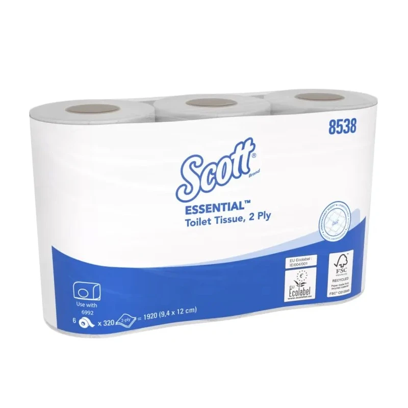 SCOTT Commercial Grade 2-Ply Toilet Roll 38.4m Roll Length 11520 Sheets 36 Rolls 45mm Core Diameter 8538