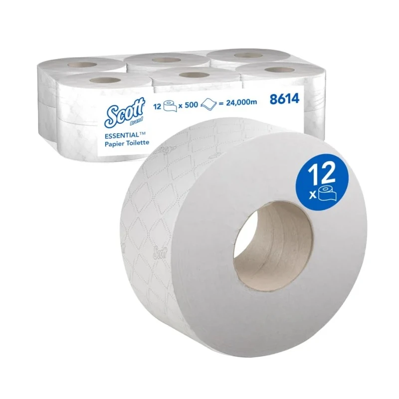 Hostess Commercial Jumbo Toilet Roll 12 Rolls 6000 Sheets 2-Ply 32g/m² Core 76mm Roll Diameter 198mm Series Scott 8614