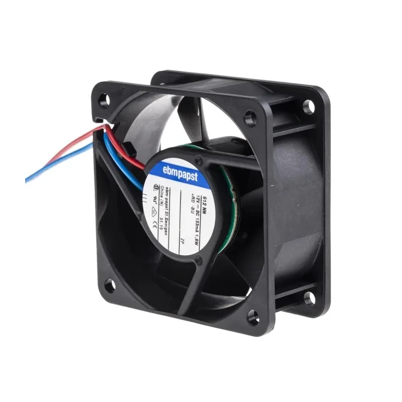 ebm-papst 600 N Series Ball Bearing DC Axial Fan 12V DC 1.5 W 125 mA 42 m³/h 5100 RPM 60 mm x 60 mm x 25.4 mm 612NN