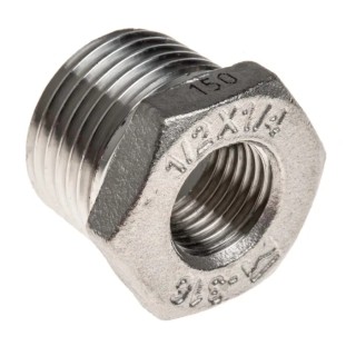 RS PRO Stainless Steel Pipe Fitting Straight Hexagon Bush Male Threaded 1/2 in x Female G Threaded 1/4 in 499-3451