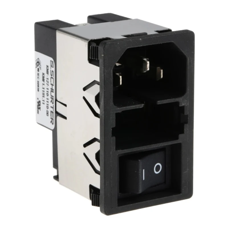 Schurter 250V AC 10A Snap-in IEC Connector Male 2 Pole 2 Fuse Solder Termination KMF1.1191.11