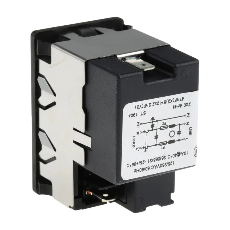 Schurter 250V AC 10A Snap-in IEC Connector Male 2 Pole 2 Fuse Solder Termination KMF1.1191.11