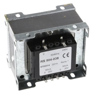RS PRO 2 Output 100 VA Chassis Mount Transformer, 230 V ac Primary, 20 V ac Secondary, IEC 61558-2-6 504-038