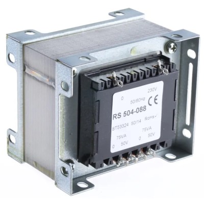 RS PRO 2 Output 200 VA Chassis Mount Transformer, 230 V ac Primary Voltage, 50 V ac Secondary Voltage, IECBSEN 504-088
