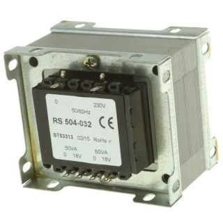 RS PRO 2 Output 200 VA Chassis Mount Transformer, 230 V ac Primary, 18 V ac Secondary, Dual Output, 50-60 Hz, 2.8 504-032