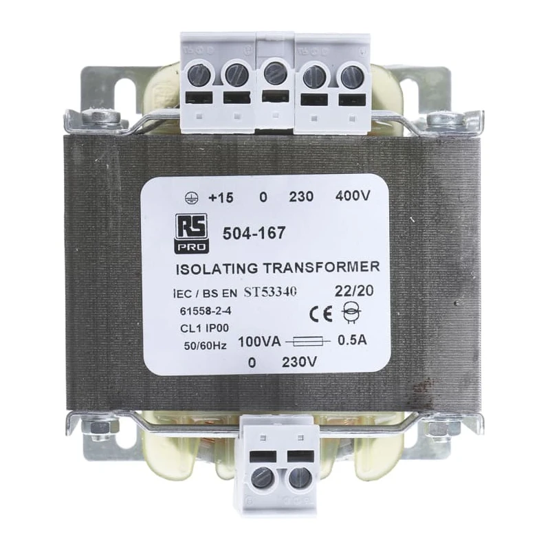 RS PRO Isolation Transformer 1 Output 100 VA, Primary Voltage +15-0-230-400 V AC, Secondary Voltage 0-230 V AC 504-167