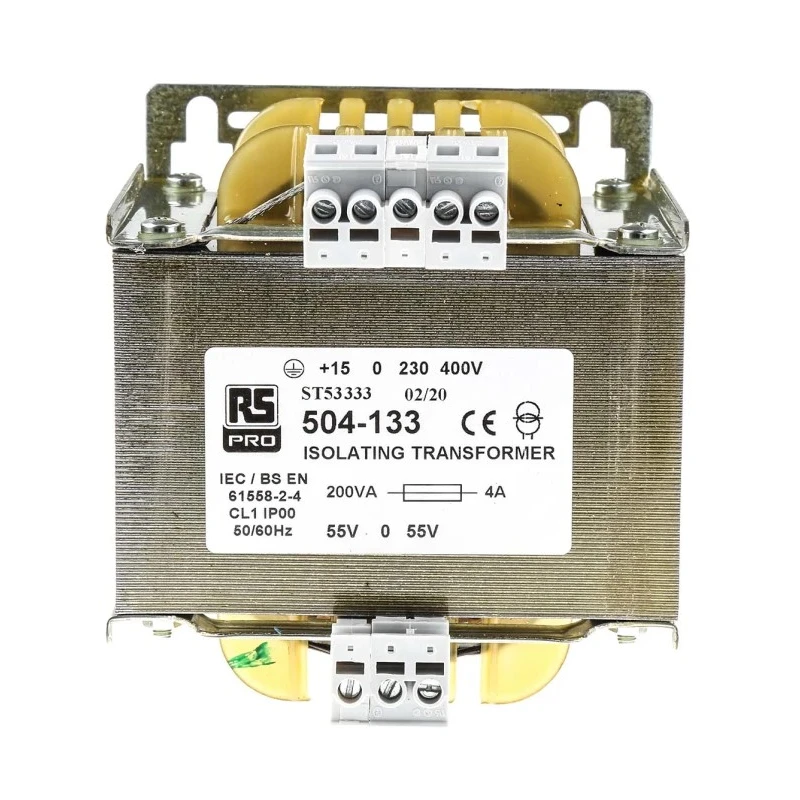RS PRO 1 Output 200 VA Isolation Transformer, 55 – 0 - 55V AC, IEC61558-2-4, Model 504-133
