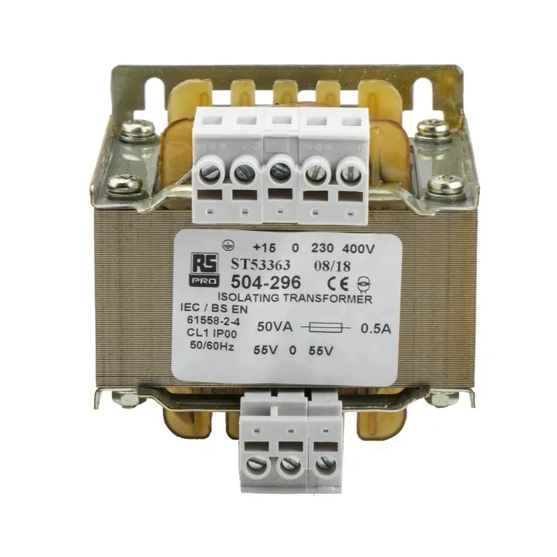 RS PRO Single Phase Chassis Mount 1 Output 50 VA Isolation Transformer 55 - 0 - 55V AC IEC61558-2-4 504-296