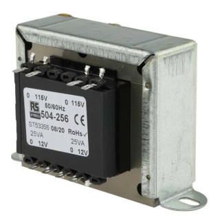 RS PRO 2 Output 50 VA Chassis Mount Transformer, 2 x 115 V ac Primary, 12 V ac Secondary, IECBSEN 615586, RoHS 504-256