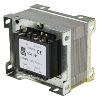 RS PRO 2 Output 100 VA Chassis Mount Transformer, 2 x 12 V AC, IEC/BS/EN 61558-2-6 Certified 504-341